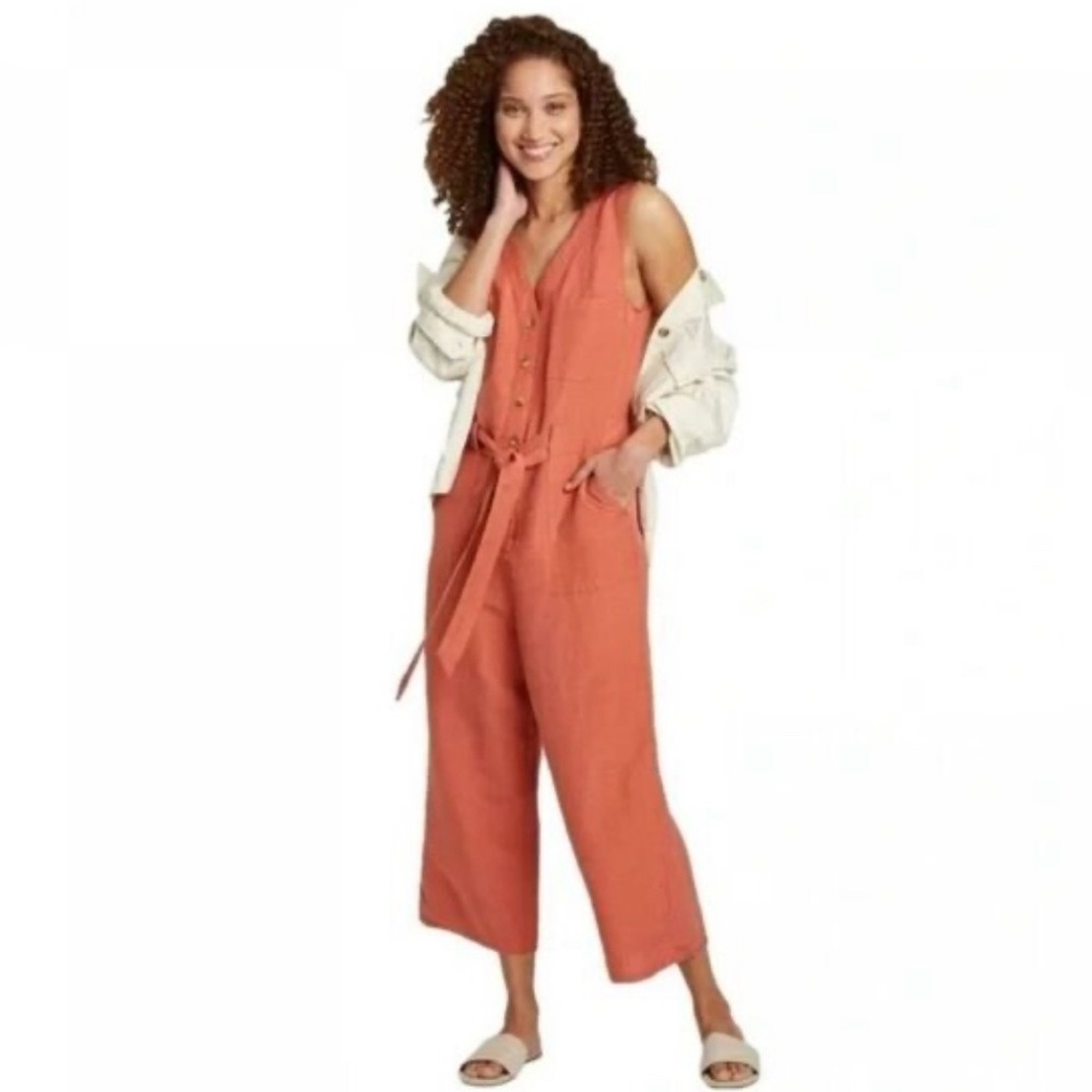 NWT A New Day Linen Blend Wide Leg Cropped Jumpsuit